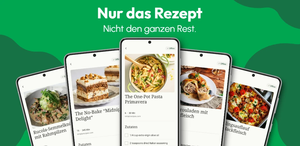 RecipeStrip zeigt mehrere übersichtlich extrahierte Rezepte auf Android-Smartphones