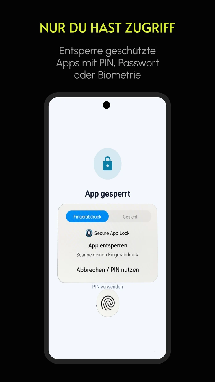 Biometrische Entsperrung einer durch Secure App Lock gesperrten App