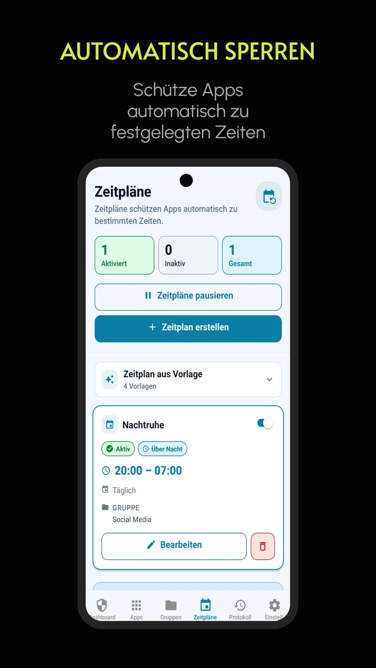 Secure App Lock Zeitplan für automatischen App-Schutz
