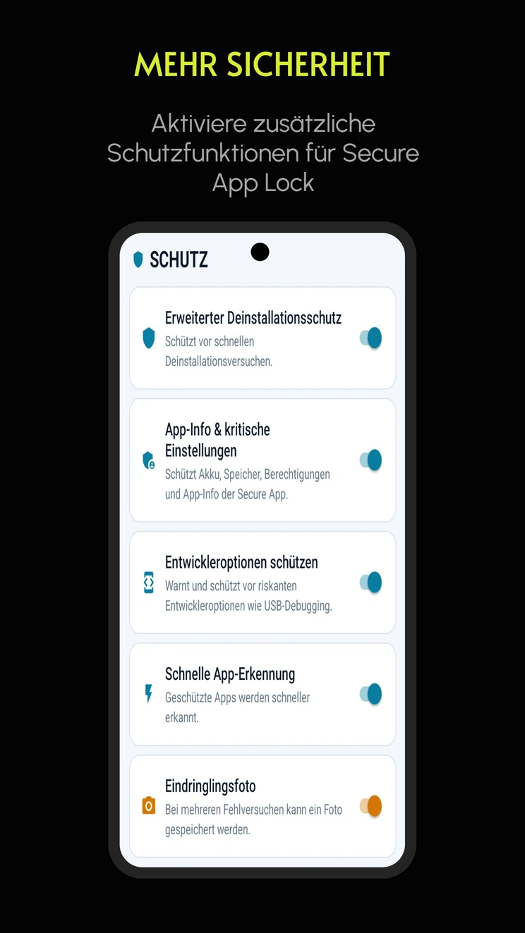 Zusätzliche Schutzfunktionen in Secure App Lock