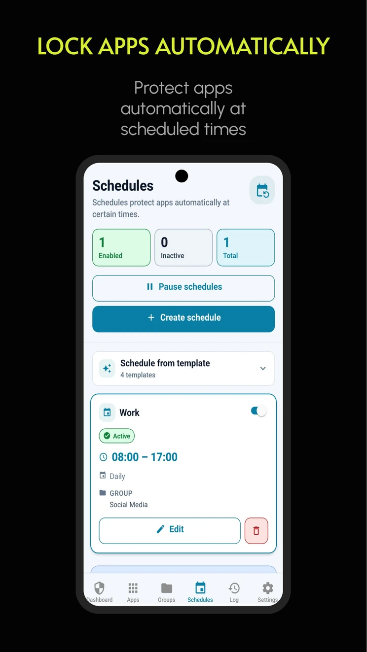 Secure App Lock schedule for automatic app protection