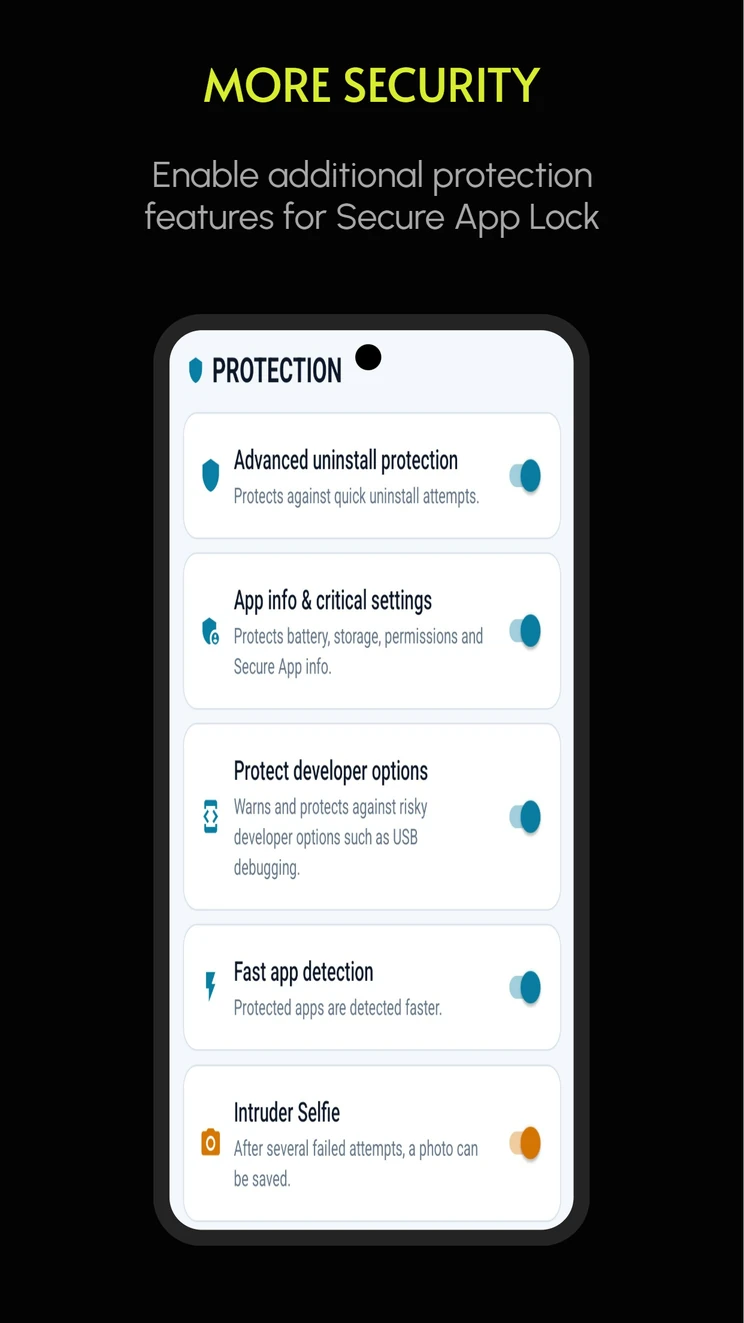 Additional protection features in Secure App Lock