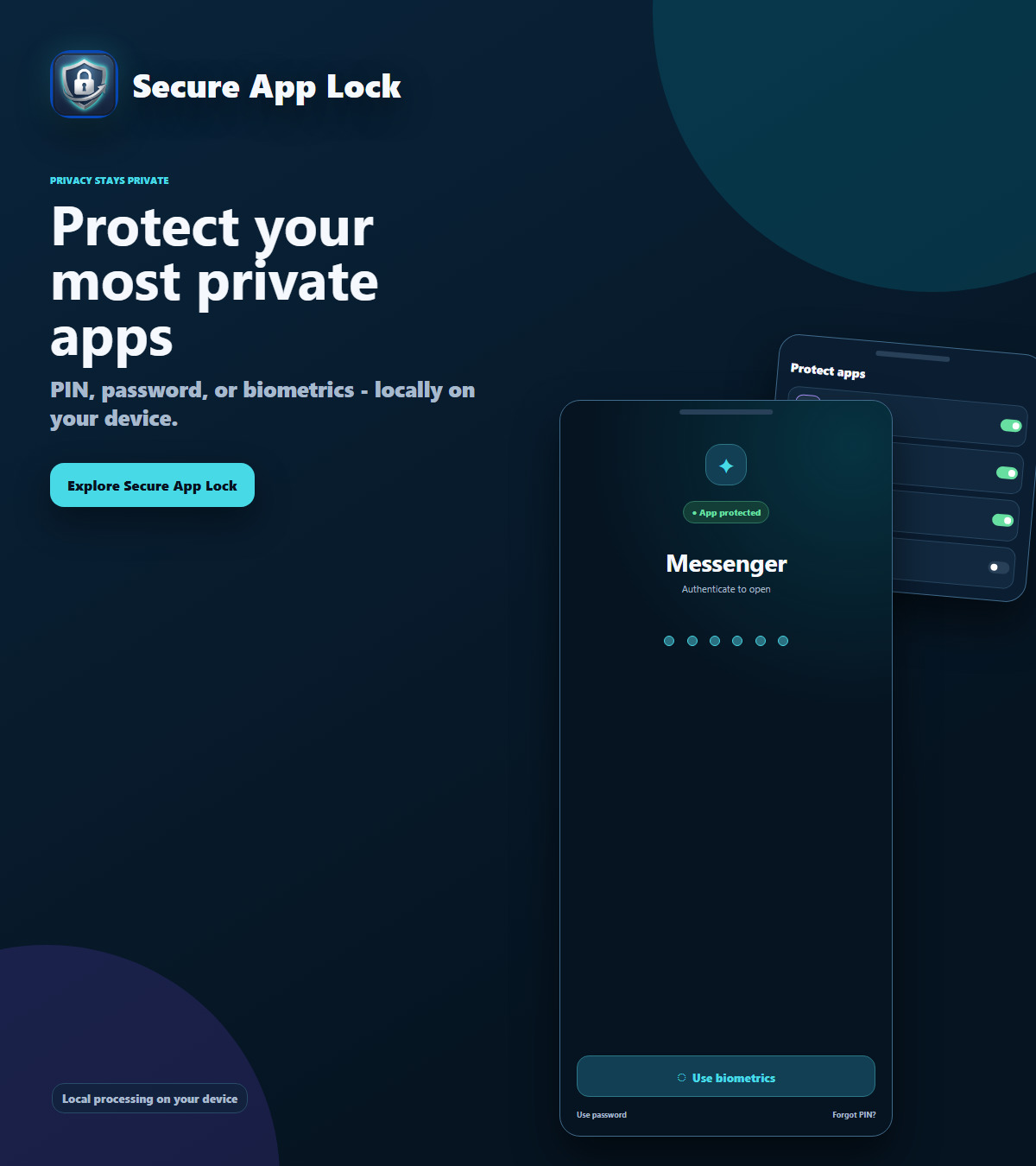 Secure App Lock protects private apps with PIN, password or biometrics
