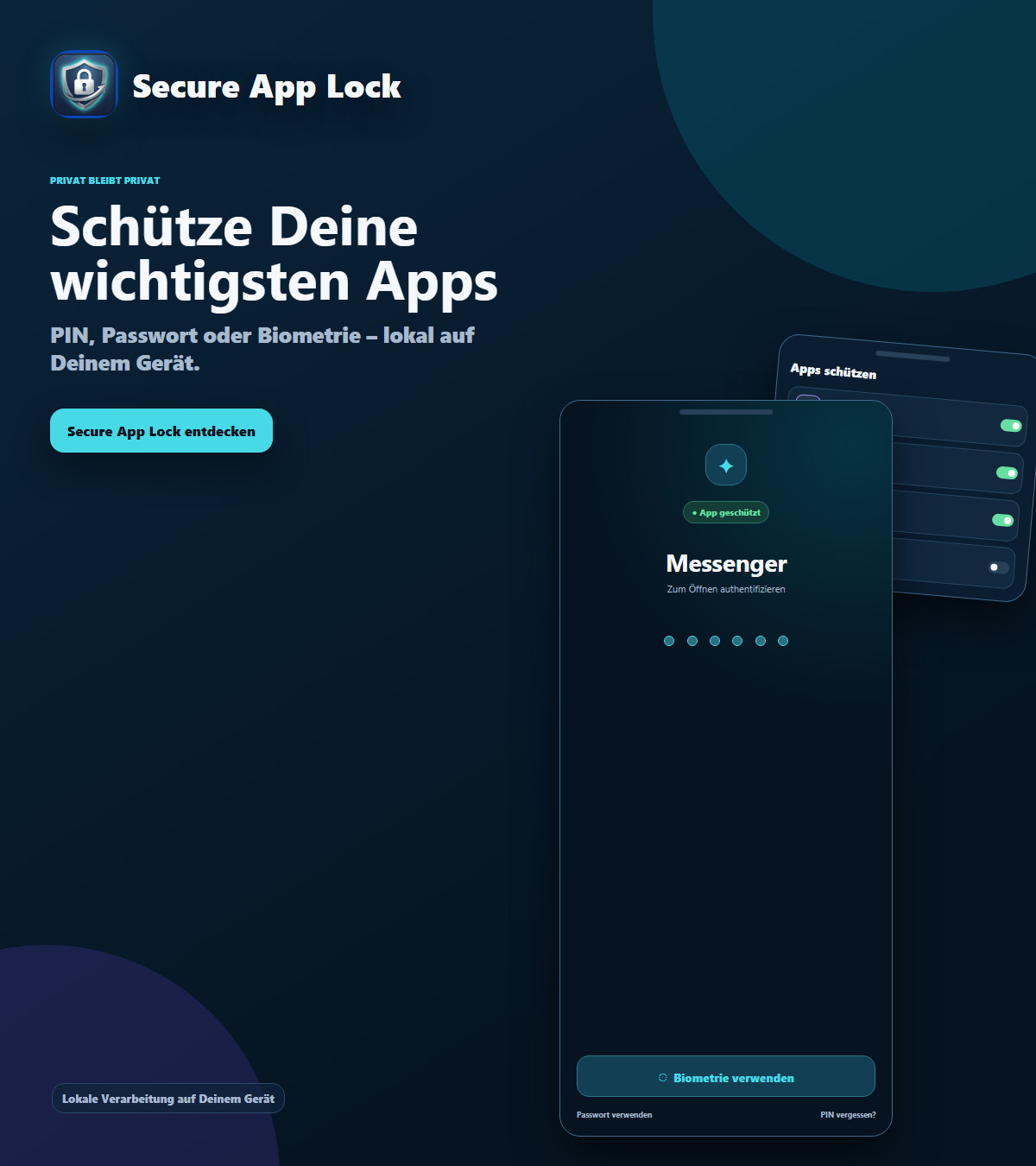 Secure App Lock schützt private Apps mit PIN, Passwort oder Biometrie