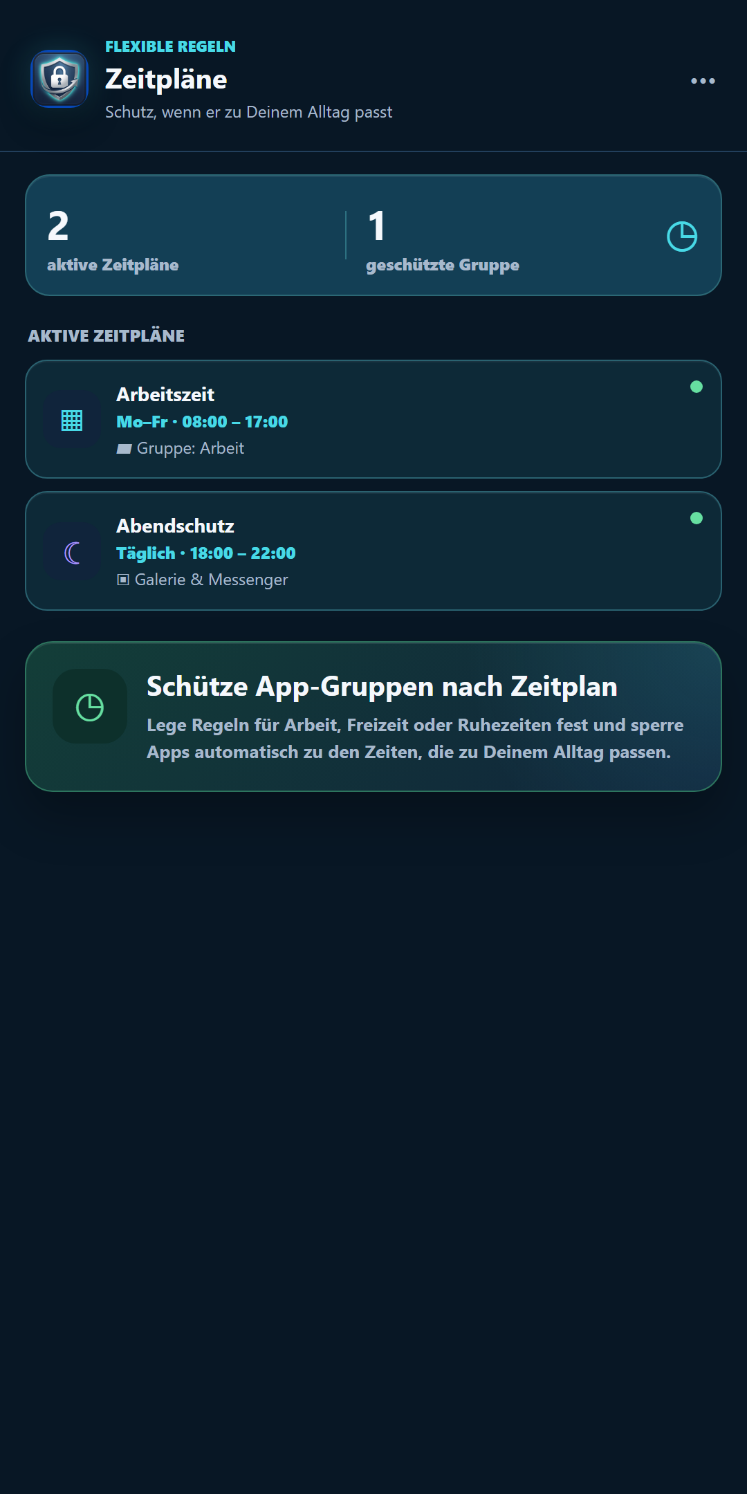 Zeitpläne und App-Gruppen in Secure App Lock